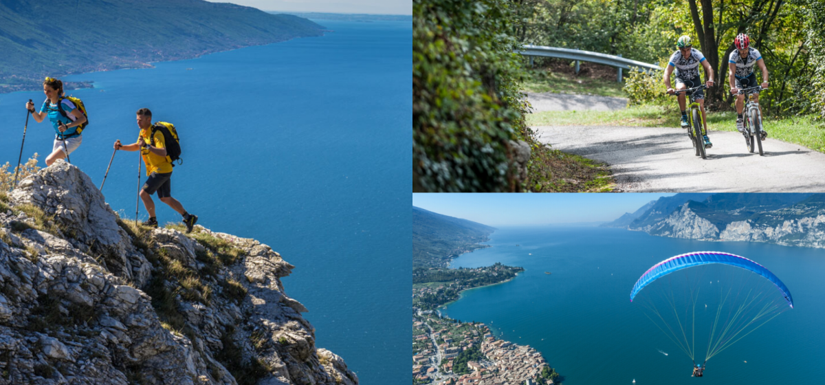 Three unmissable activities immersed in Malcesine's natural landscape: cycling, hiking and paragliding. Three unmissable activities immersed in Malcesine's natural landscape: cycling, hiking and paragliding.